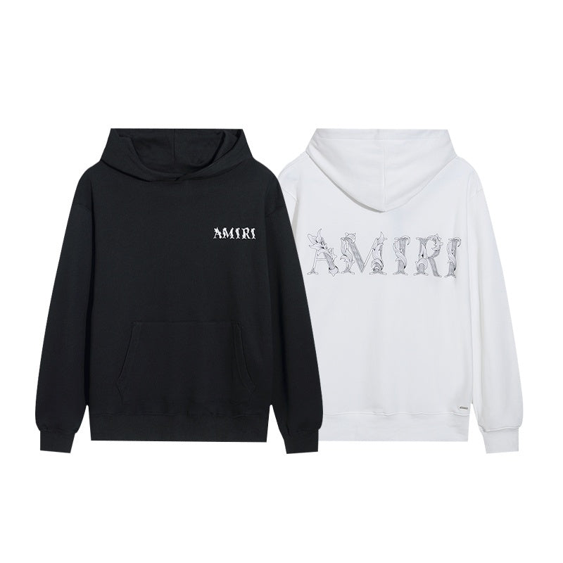 Amiri Hoodie Italic lettering intertwined with floral motifs
