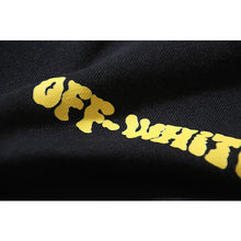 OW letter print pattern pullover hooded sweater