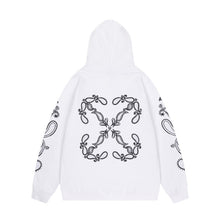 OW embroidered cashew flower pattern pullover hooded sweater