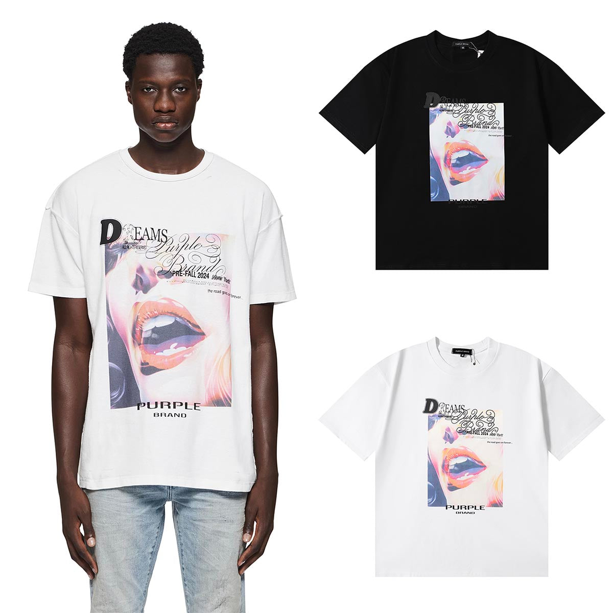Purple T Shirts Sexy red lips beautiful women Printed cotton casual short sleeves men and women