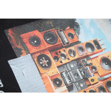 OW audio train print pattern pullover hooded sweater