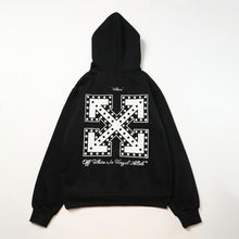 OW dotted letter arrow pattern fleece hooded sweater