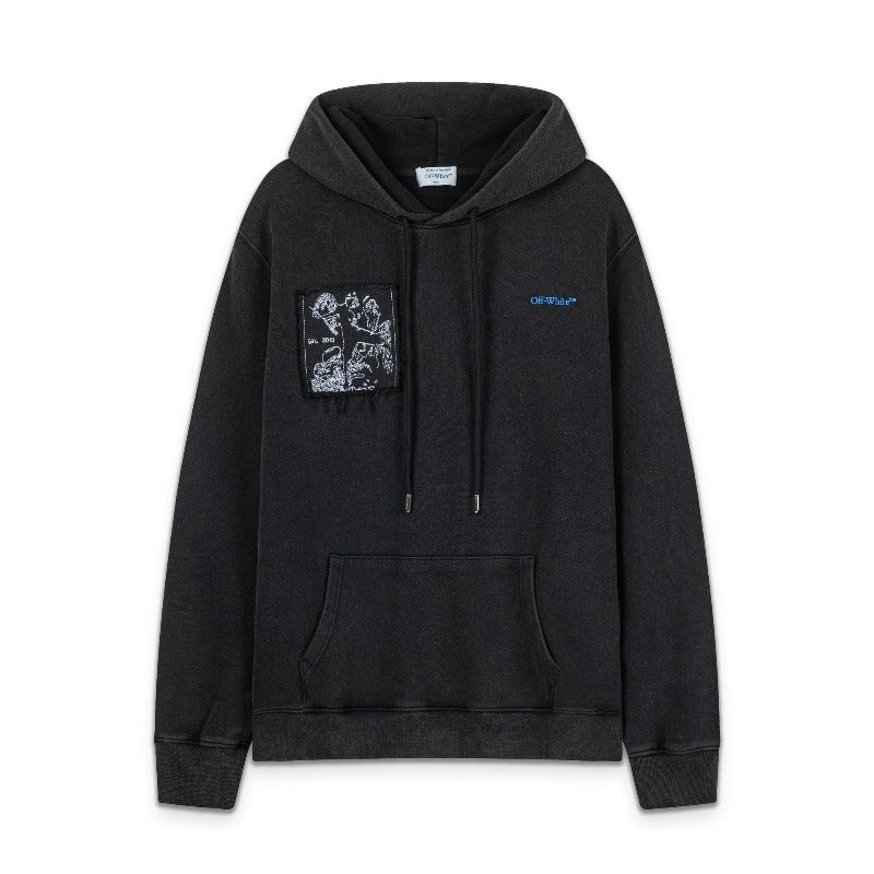 OW oil painting portrait pattern washed water pullover hooded sweatshirt
