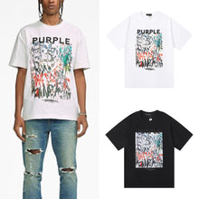 Purple T Shirts Painted Printed Cotton Short Sleeves Men and Women