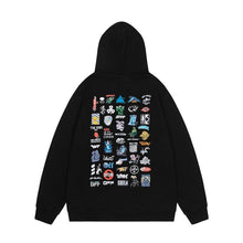 OW multi-LOGO pattern loose pullover hooded sweatshirt