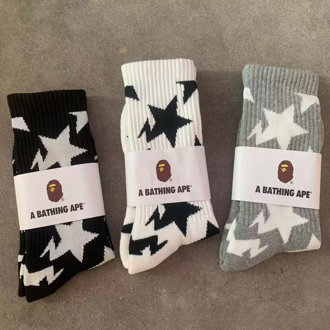 Bathing Ape Bape Socks Ape Head Star Striped Sports Socks Sweat Casual
