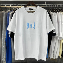 Purple T Shirts Blue Printed Cotton Casual Loose Short Sleeves Men and Women