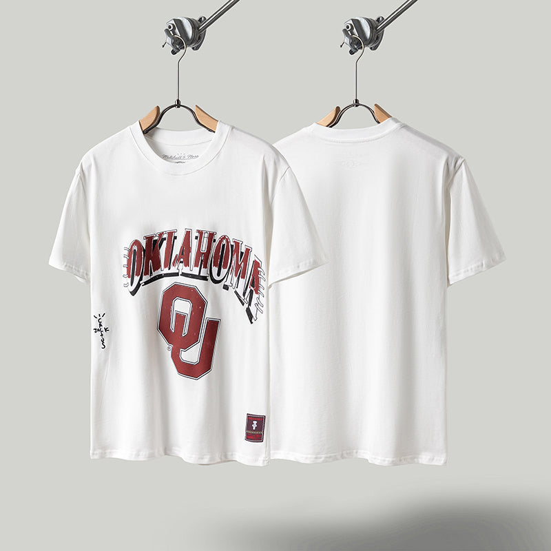 Travis Scott T Shirts x Mitchell x Ness Oklahoma Sooners Hand-Drawn Short Sleeve
