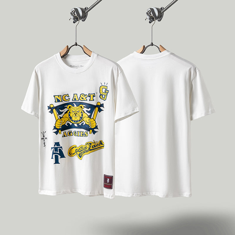 Travis Scott T Shirts x Mitchell x Ness North Carolina AT Aggies Hand-Drawn Short Sleeve