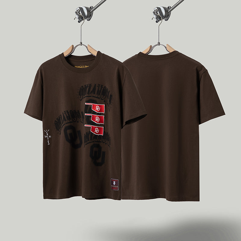 Travis Scott T Shirts x Mitchell x Ness Oklahoma Sooners Seal Short Sleeve