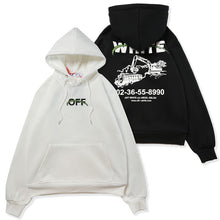 OW excavator letter pattern fleece hooded sweater