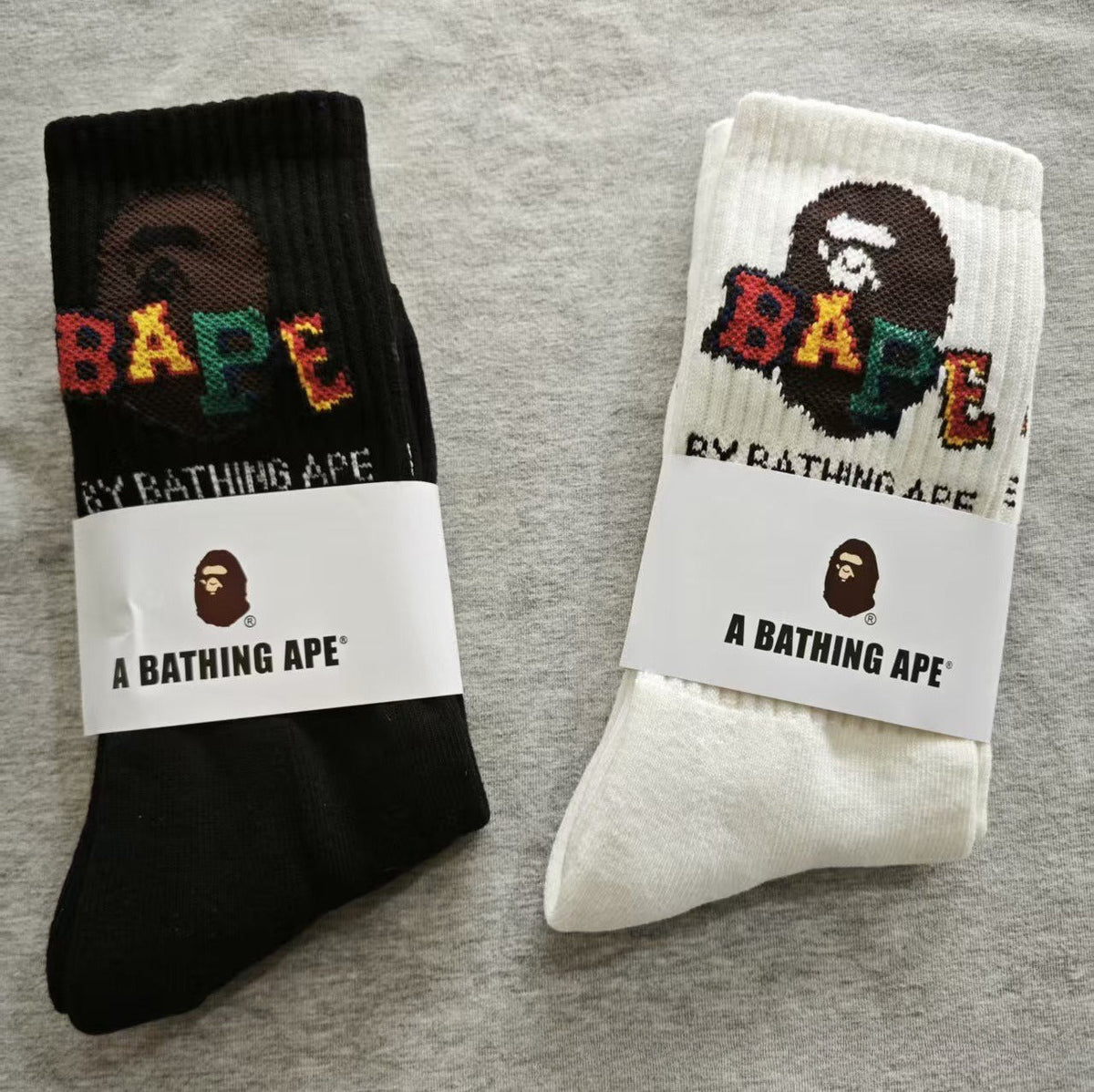 Bathing Ape Bape Socks Ape Head Towel Bottom Socks Casual Sports Socks Basketball