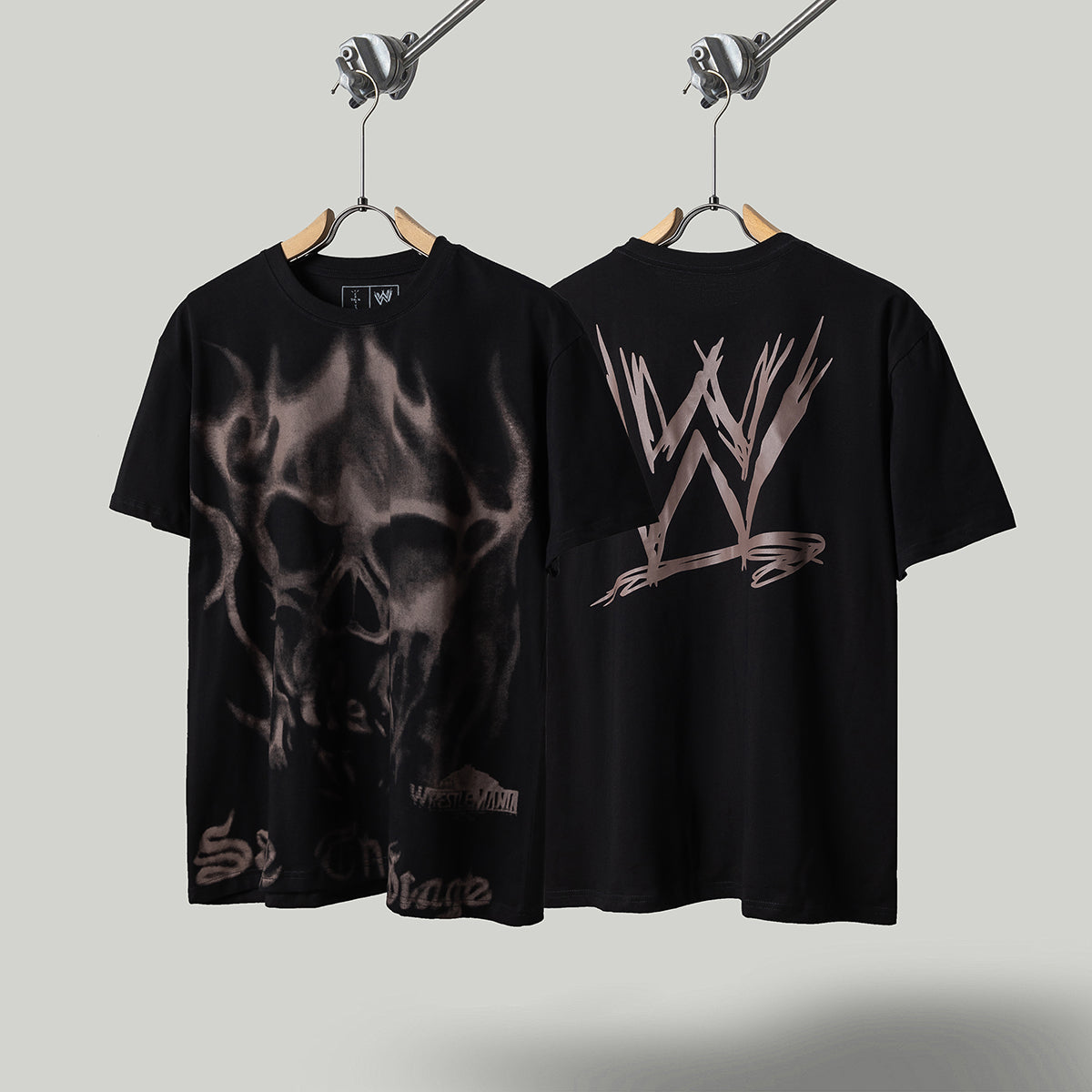 Travis Scott T Shirts x WWE joint model flame skull letter SAGE THE STAGE letter print retro short-sleeved T-shirt
