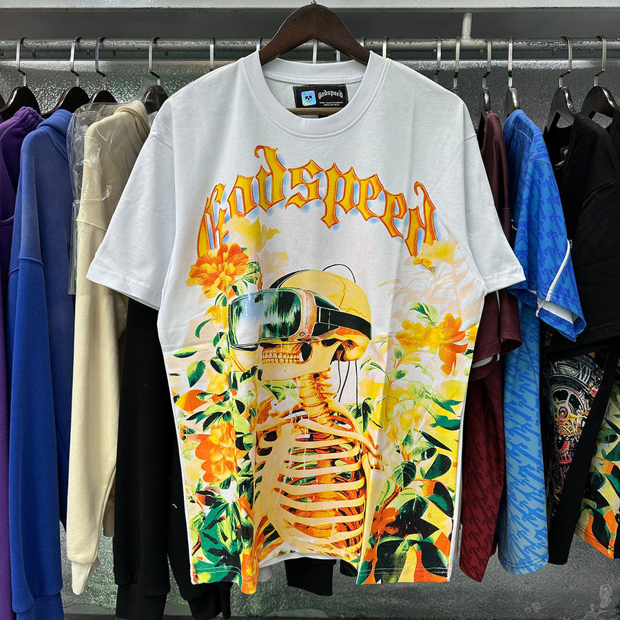 Godspeed T Shirts VR Glasses Skull Small Fresh Printing Cotton Casual Short Sleeve Men and Women