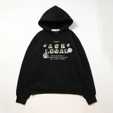 OW dotted letter arrow pattern fleece hooded sweater
