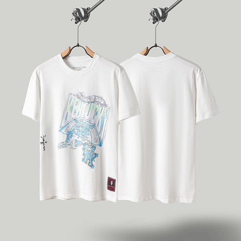 Travis Scott T Shirts x Mitchell n Ness Kentucky Wildcats Hand-Drawn collaboration short-sleeve