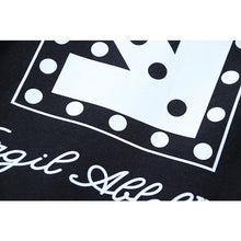 OW letter print pattern pullover hooded sweater