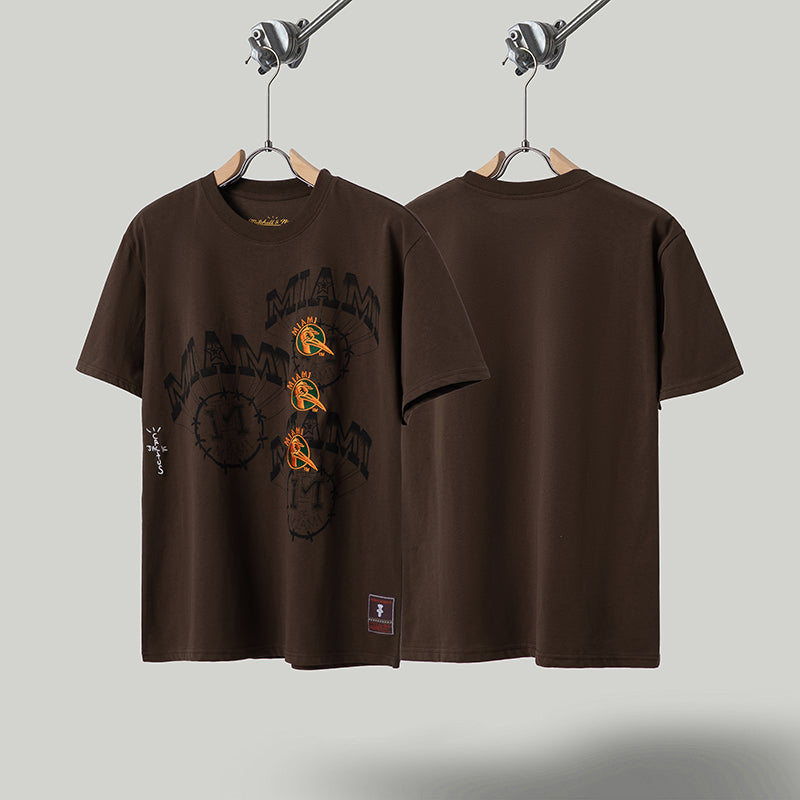 Travis Scott T Shirts x Mitchell x Ness Miami Hurricanes Seal Short Sleeve