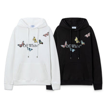 OW Butterfly Letter Print Pattern Pullover Hooded Sweater