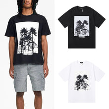 Purple T Shirts Palm Tree Print Cotton Casual Versatile Short Sleeve Men and Women