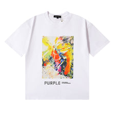 Purple T Shirts Bright Abstract Painting Printing Cotton Casual Short Sleeve Men and Women