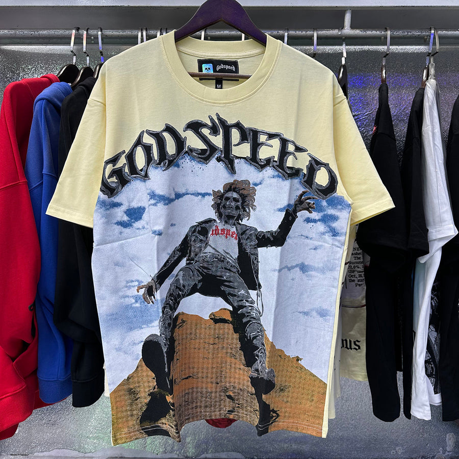 Godspeed T Shirts Falling Skull Print Cotton Casual Short Sleeve Men and Women