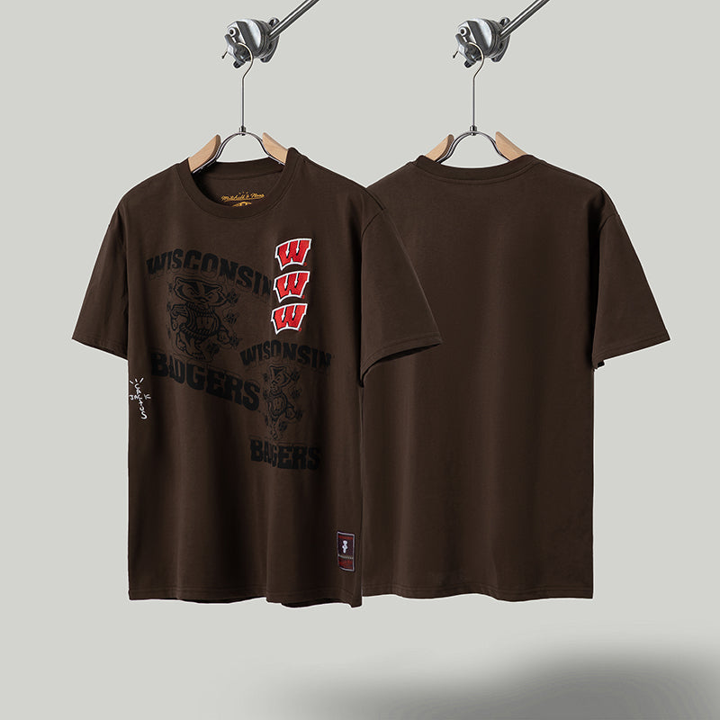 Travis Scott T Shirts x Mitchell x Ness Wisconsin Badgers Seal Short Sleeve