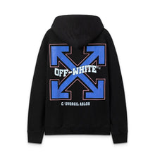 OW Blue Letter Arrow Pattern Pullover Hooded Sweater