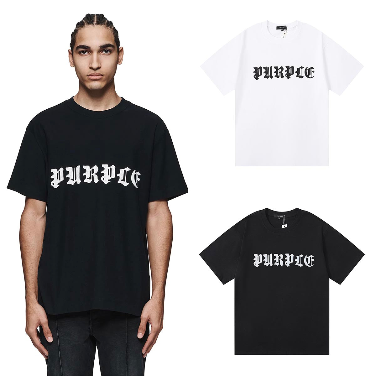 Purple T Shirts Gothic Letter Print Cotton Casual Short Sleeves Men and Women