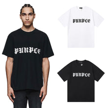 Purple T Shirts Gothic Letter Print Cotton Casual Short Sleeves Men and Women