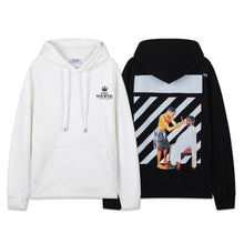 OW Black Barber Pattern Pullover Hooded Sweatshirt