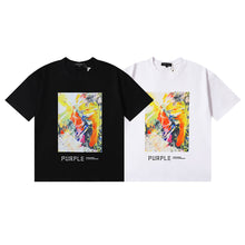 Purple T Shirts Bright Abstract Painting Printing Cotton Casual Short Sleeve Men and Women