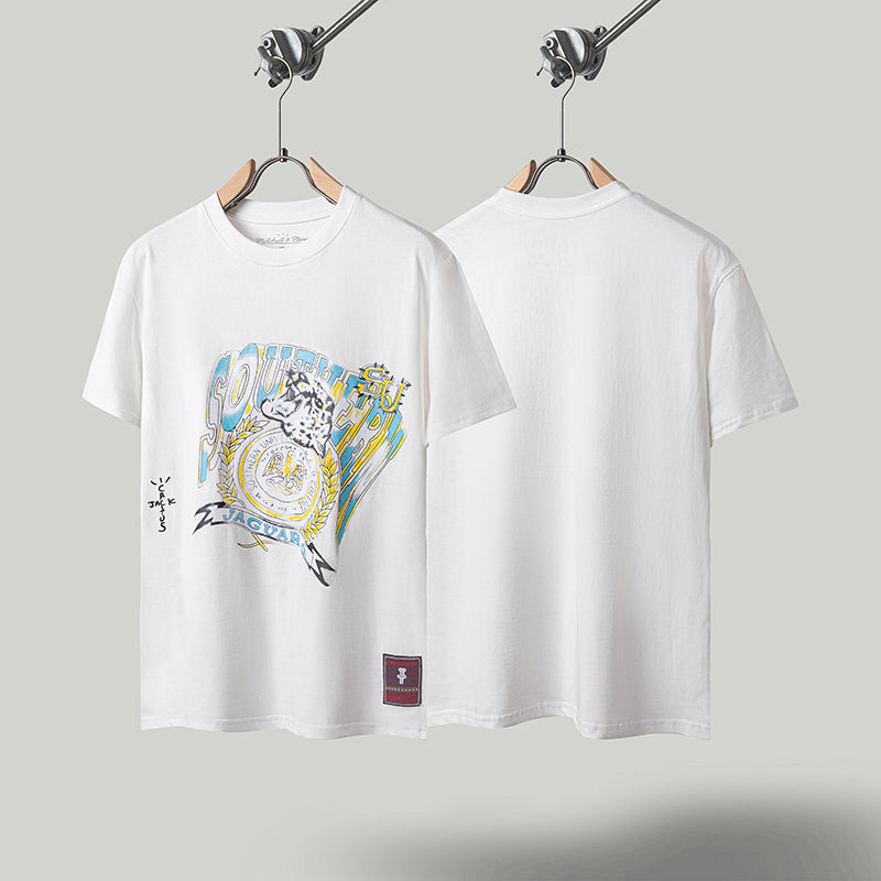 Travis Scott T Shirts x Mitchell n Ness Southern University Jaguars Hand-Drawn Short Sleeve