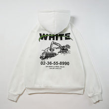 OW excavator letter pattern fleece hooded sweater