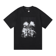 Purple T Shirts Coconut Palm Print Casual Versatile Short Sleeve Men and Women