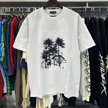 Purple T Shirts Palm Tree Print Cotton Casual Versatile Short Sleeve Men and Women
