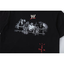 Travis Scott T Shirts x WWE collaboration: John Cena and Dwayne Johnson pose for a photo together. Letter-printed retro short-sleeved T-shirt.
