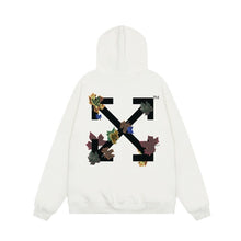 OW Maple Leaf Letter Arrow Pattern Pullover Hooded Sweater