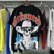 Godspeed T Shirts Great Western Skull Denim Cactus Print Cotton Casual Short Sleeve Men and Women