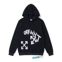 OW Square Letter Arrow Pattern Hooded Sweater