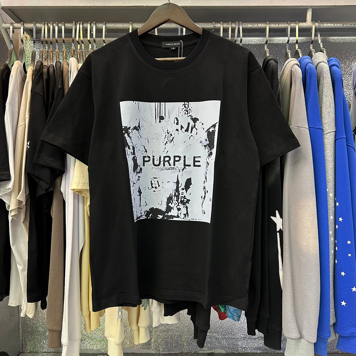 Purple T Shirts Abstract Style Character Printing Cotton Short Sleeves Men and Women