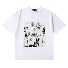 Purple T Shirts Abstract Style Character Printing Cotton Short Sleeves Men and Women