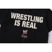 Travis Scott T Shirts x WWE collaboration: John Cena and Dwayne Johnson pose for a photo together. Letter-printed retro short-sleeved T-shirt.