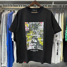 Purple T Shirts Newspaper Printed Cotton Casual Short Sleeves Men and Women