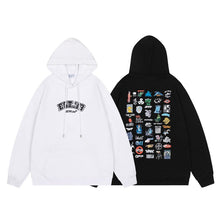 OW multi-LOGO pattern loose pullover hooded sweatshirt