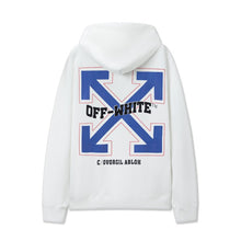 OW Blue Letter Arrow Pattern Pullover Hooded Sweater