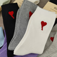 Ami Socks Rice peach heart black and white gray double needle embroidery tall tube casual solid color