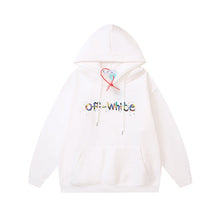 OW Color Letter Arrow Pattern Pullover Fleece Hooded Sweater