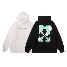 OW Flower Arrow Pattern Fleece Pullover Hooded Sweatshirt