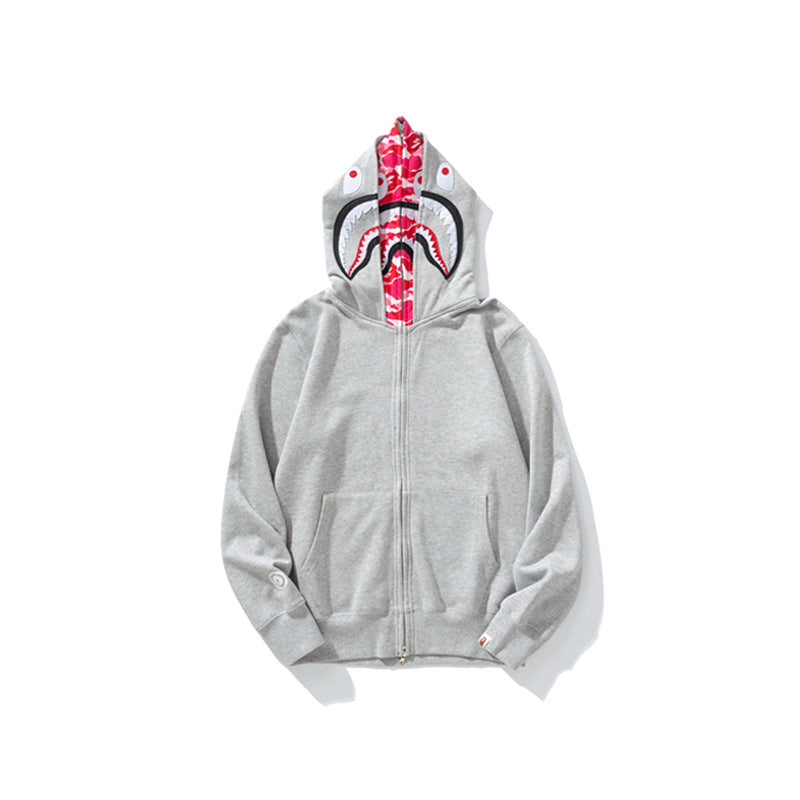 Bathing Ape Bape Hoodie Grey Pink Double Hood Cardigan Zip Hooded Fleece Shark